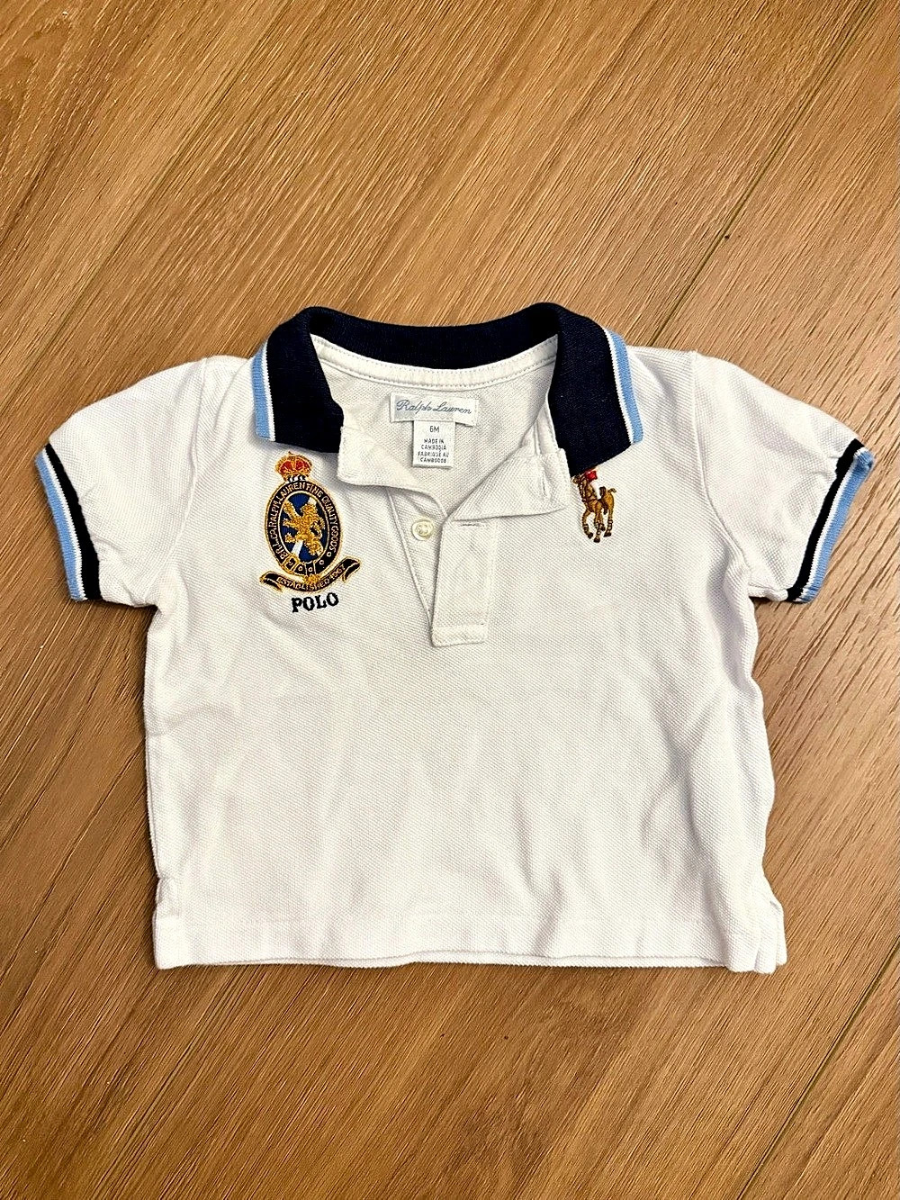Polo Ralph Lauren Embroidered Crest Polo Shirt Baby 6M White & Blue✨